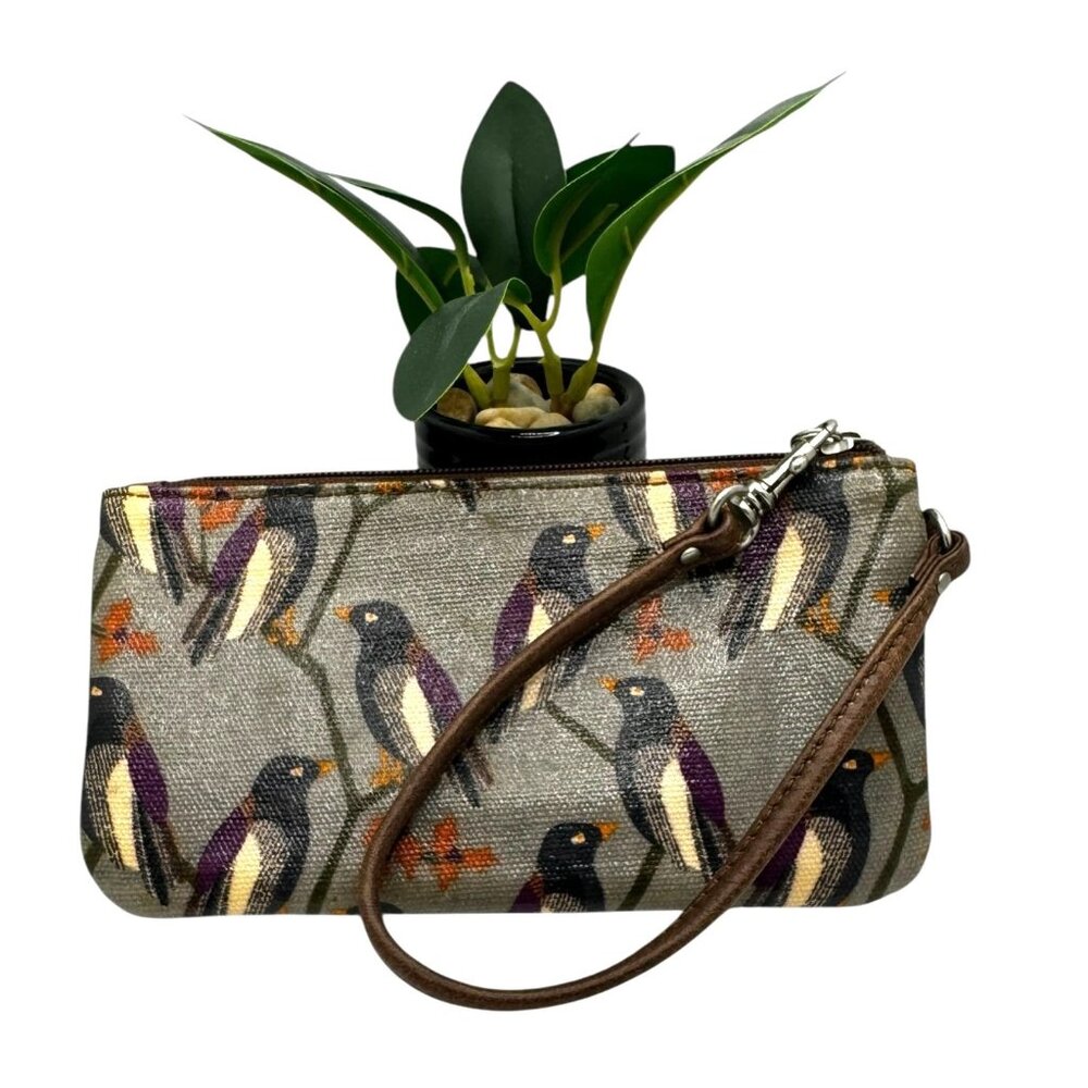 Fossil Key Per Bird Print Wristlet Purse With Bro… - image 3